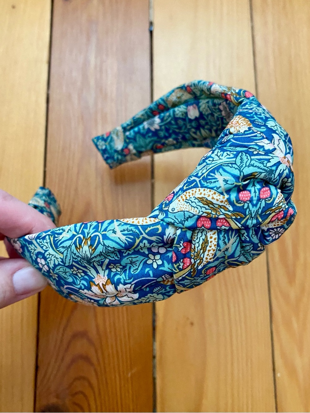 Handmade Cotton William Morris Strawberry Thief Print Knotted Headband